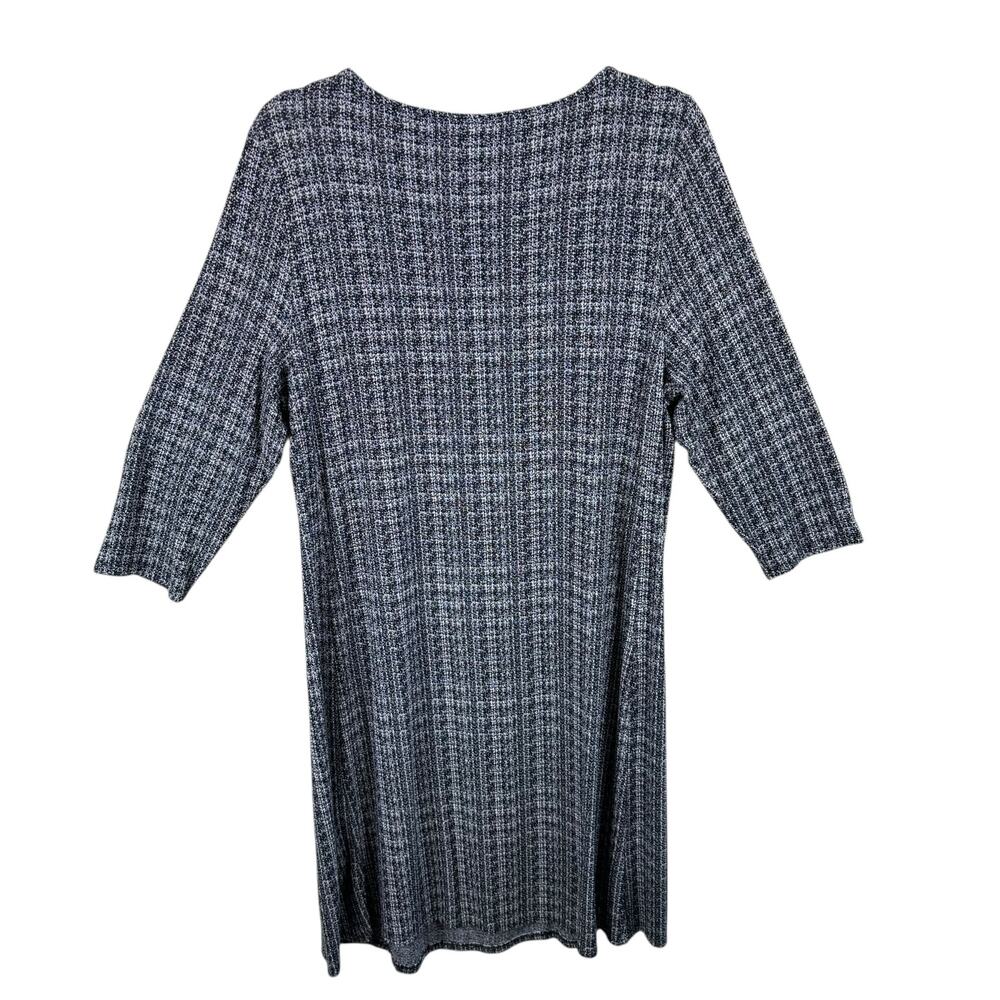J. Jill Wearever Black White Knit Light 3/4 Sleeve‎ Stretchy Knee Length Dress L - Picture 2 of 6